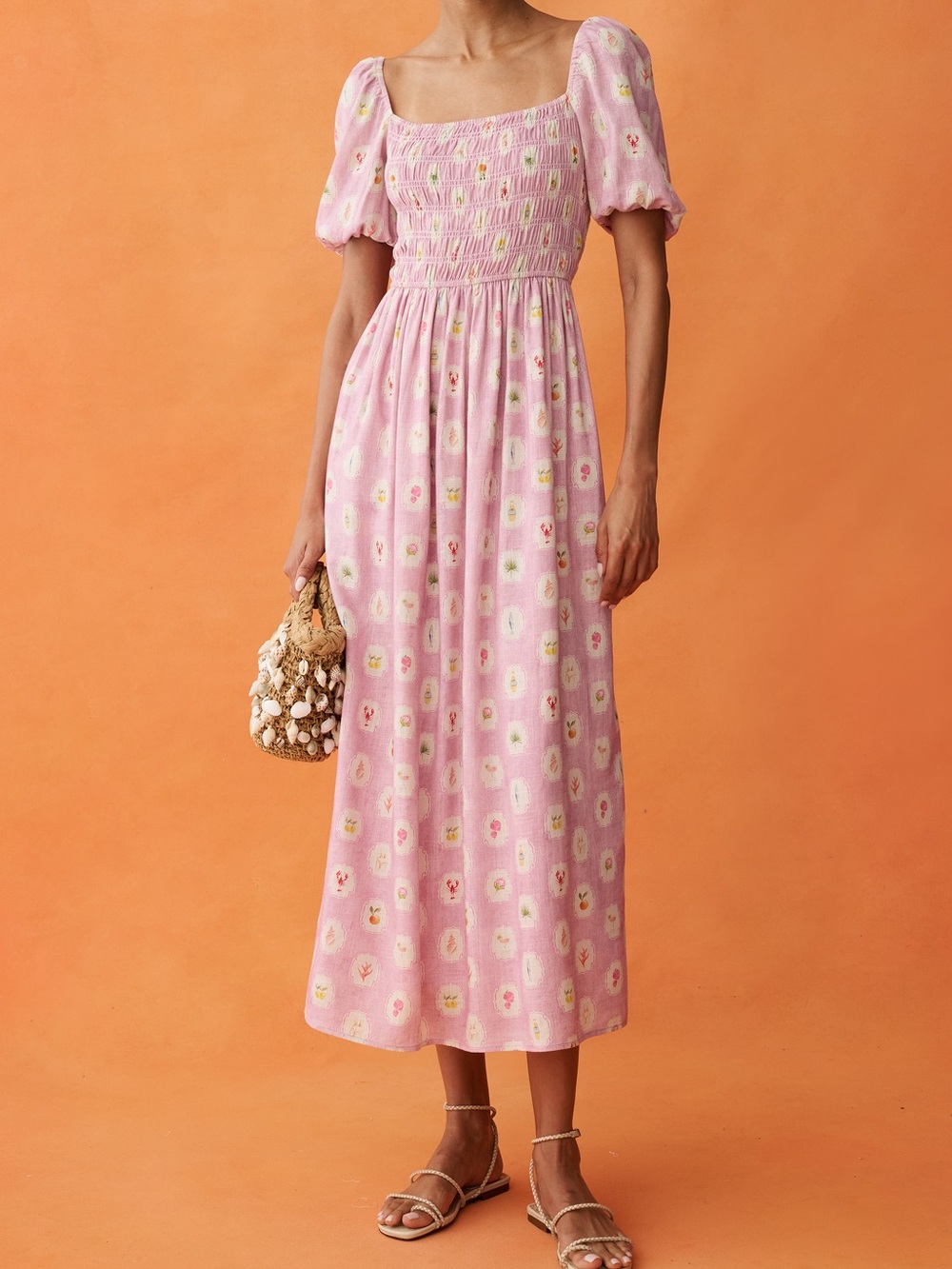Anaya Marcey Few Moda Pink Floral Smocked Midi Dress NWT $222 From Few Moda